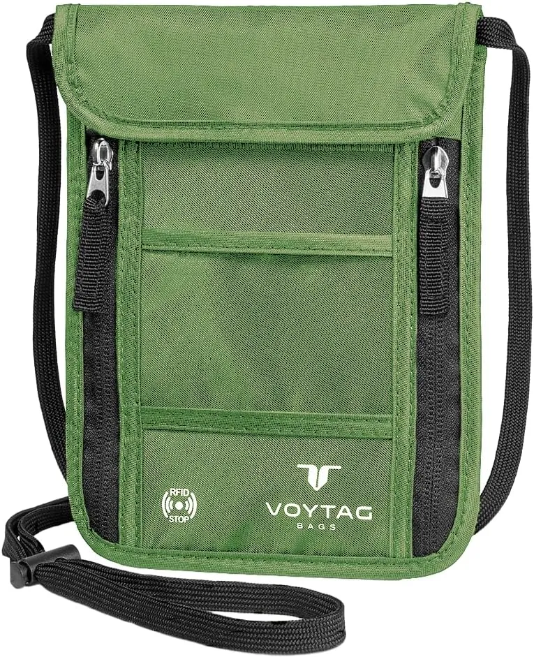 Ultra-Slim Comfort Neck Wallet & Passport Holder - RFID-Protected, Stylish Travel Pouch for Men & Women (Green)