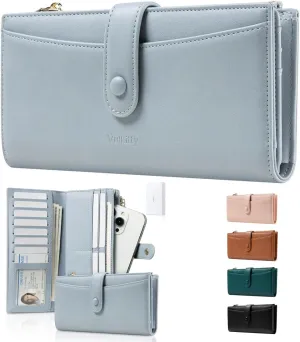Ultra Slim Thin Leather Wallets Womens Bifold Credit Card Women's Wallets Card Cases Money Organizers for Women Ladies Female Cash Purse Wallet, Blue