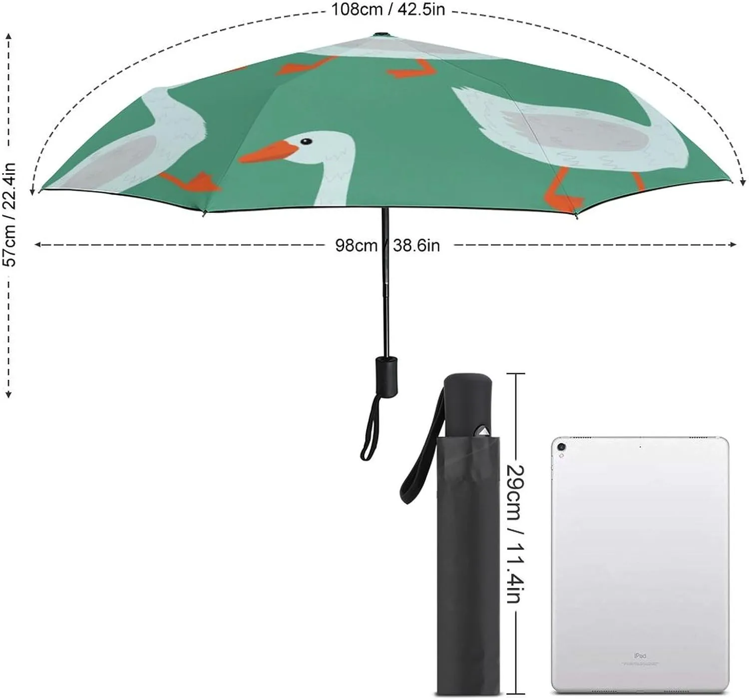 Umbrella Compact Folding Domestic Birds Geese Travel Umbrella Auto Open And Close for Windproof, Rainproof