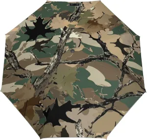 Umbrella Compact Folding Wooded Hunting Travel Umbrella Auto Open And Close for Windproof, Rainproof