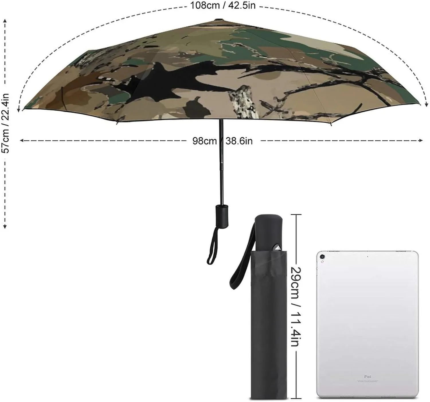 Umbrella Compact Folding Wooded Hunting Travel Umbrella Auto Open And Close for Windproof, Rainproof