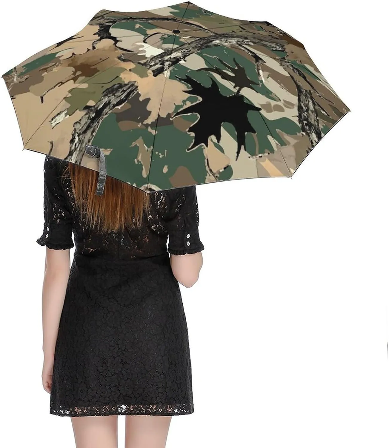Umbrella Compact Folding Wooded Hunting Travel Umbrella Auto Open And Close for Windproof, Rainproof