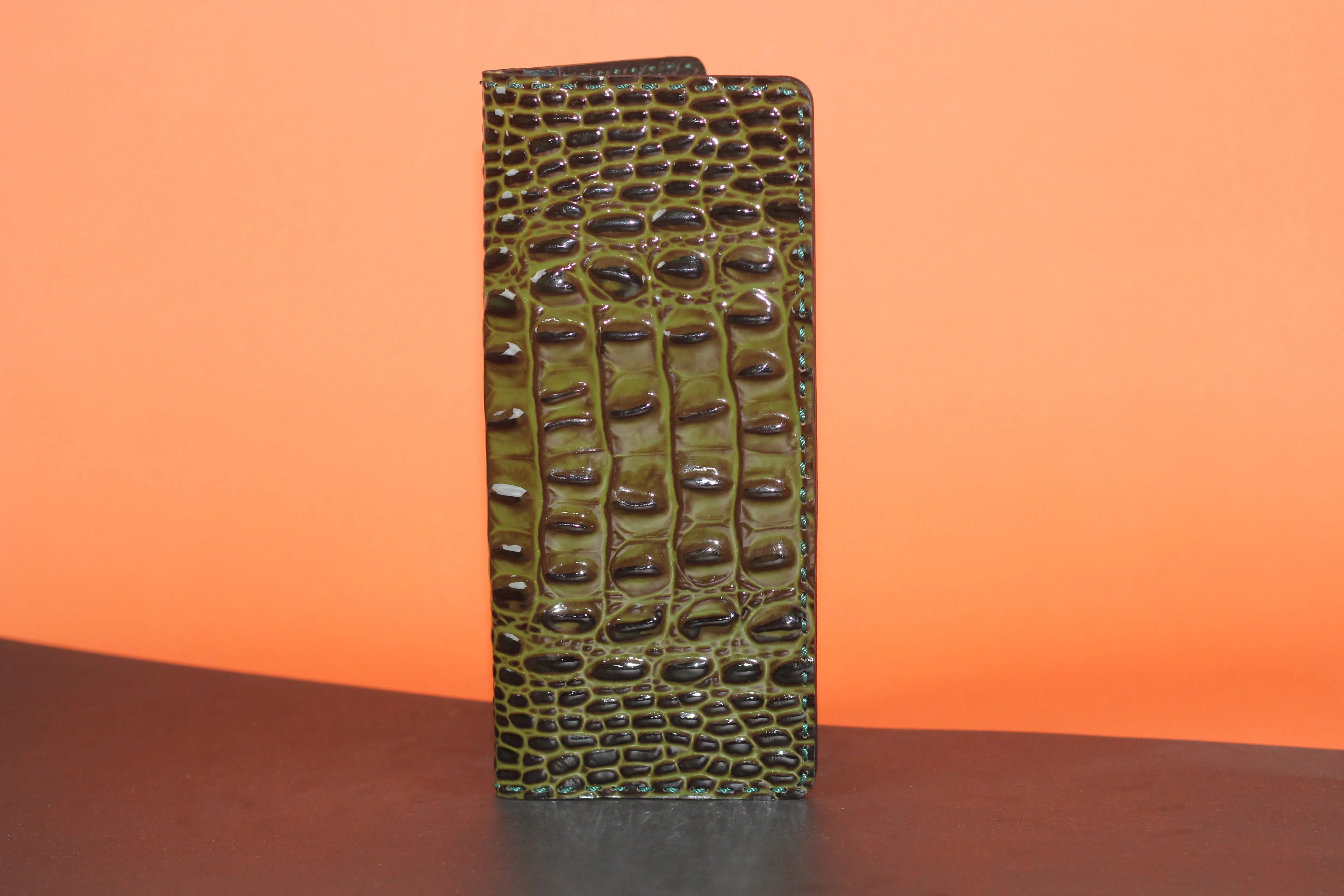 Unisex Genuine Leather Wallet With High-Glossed Dark Green Crocodile Textured Finish | Exotic Bifold Passport Wallet