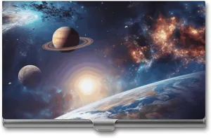 Universe Galaxy Outer Space Business Card Case for Women Or Men Snaps Closed Portable Name Holder Credit Card Holder for Business Meeting Use