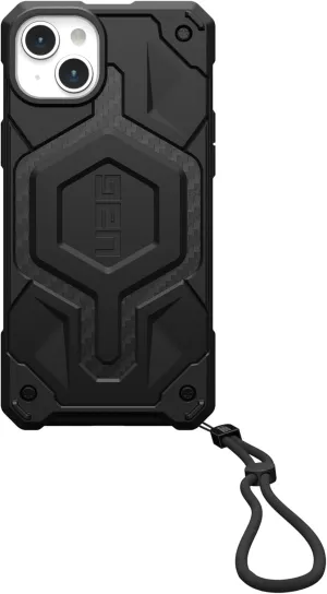 URBAN ARMOR GEAR UAG Designed for iPhone 15 Plus Case Monarch Pro Carbon Fiber 6.7" Compatible with MagSafe Bundle with UAG Paracord Lanyard Adjustable Wrist Strap Black