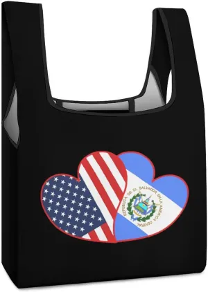 US And El Sal-vador Flag Novelty Reusable Grocery Bag Fold-able Shopping Bags Washable Tote Lightweight Storage Pouch with Handle