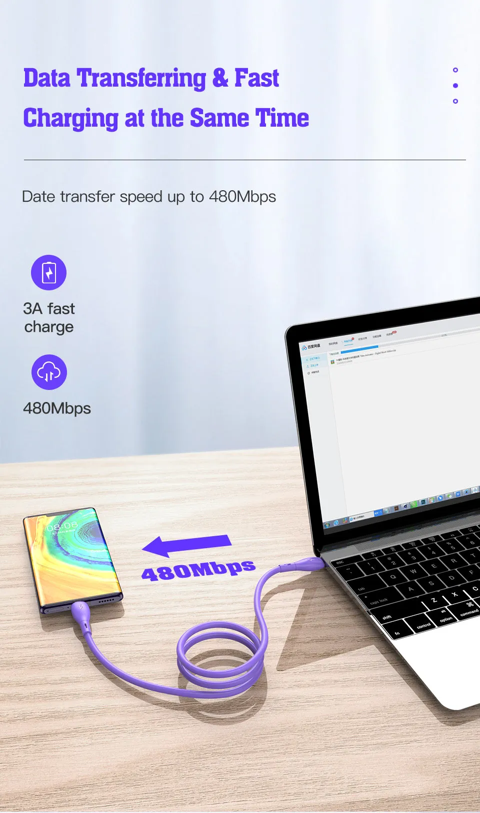 USB-C PD 60W 3A Fast Charging Cable