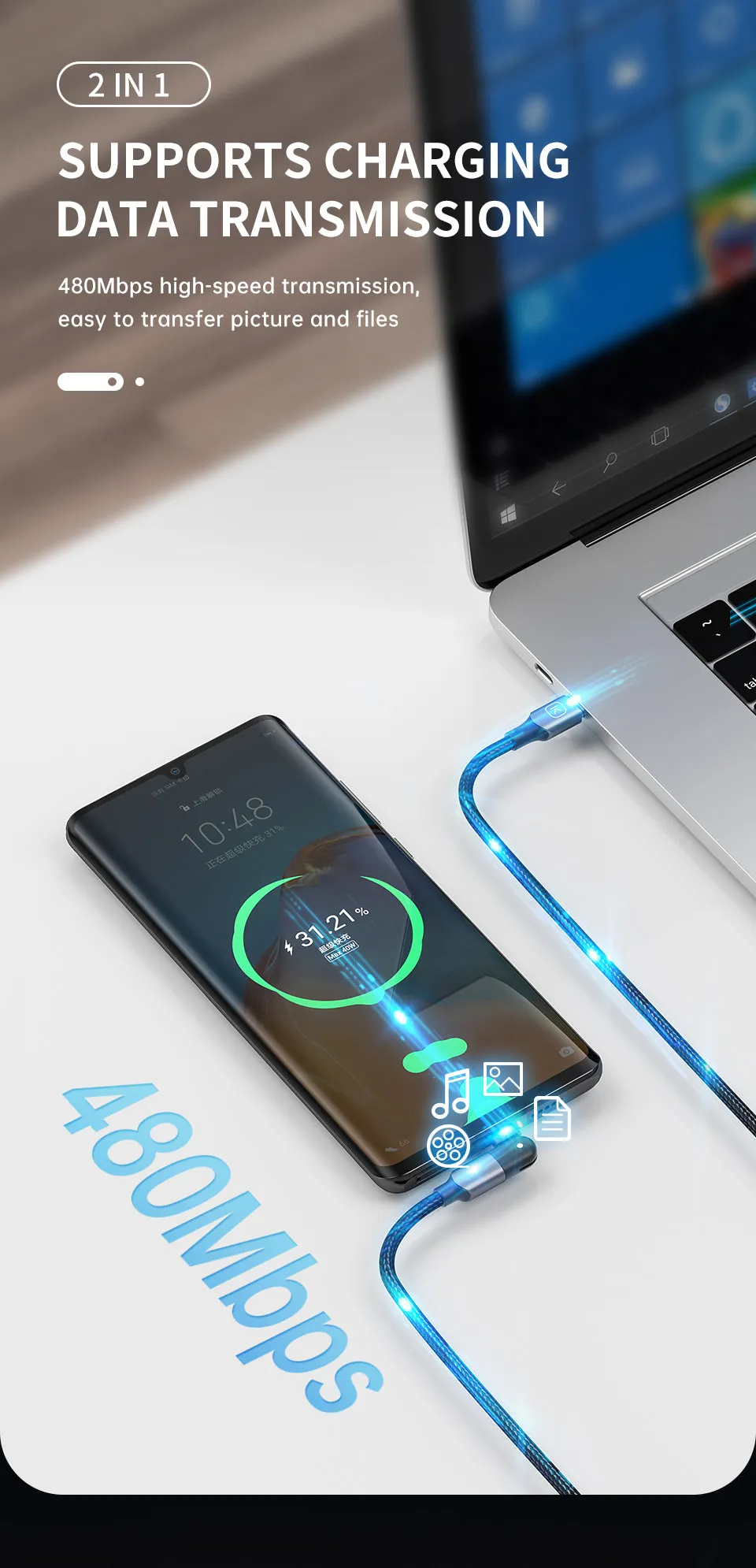 USB-C PD 60W 3A Fast Charging Cable