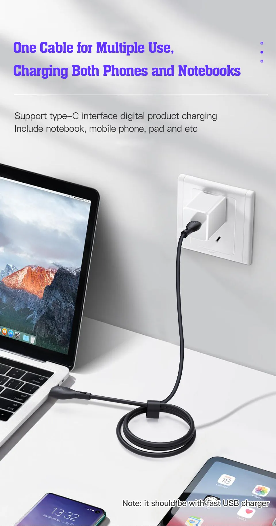 USB-C PD 60W 3A Fast Charging Cable
