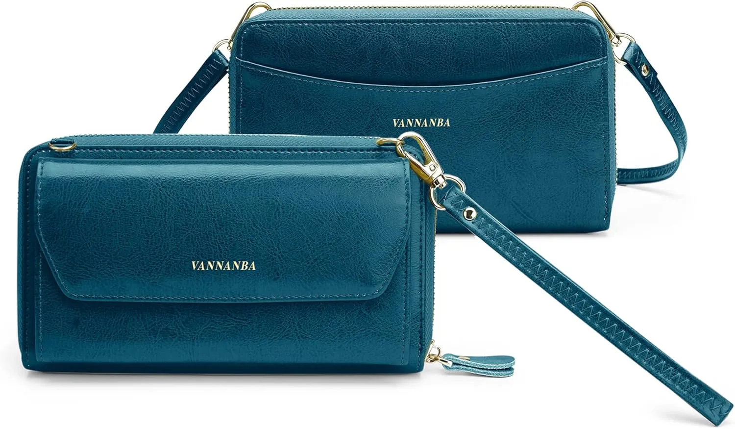 VANNANBA Womens Crossbody Bag Cellphone Purse,Zipper Leather Wristlet Clutch Wallet with 2 Adjustable & Detachable Straps