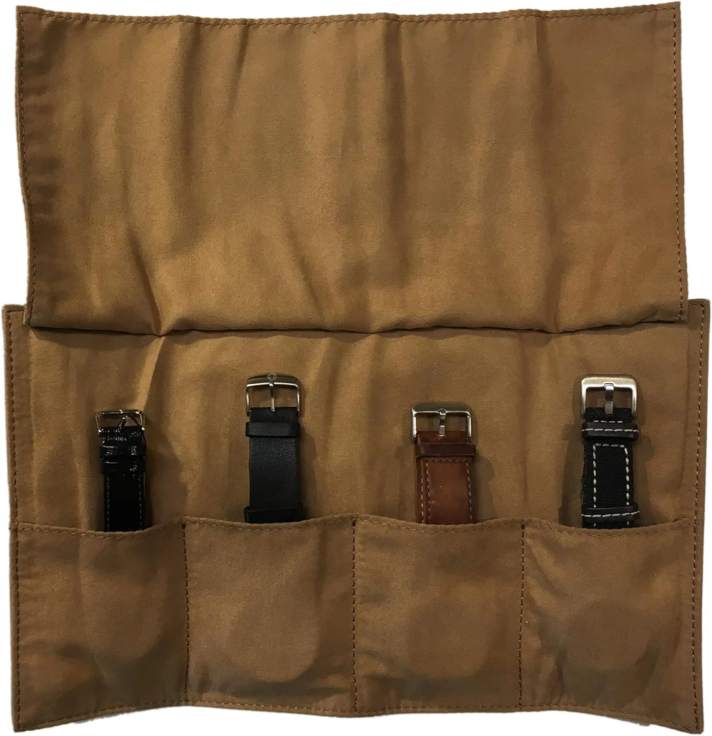 Vegan Leather Watch Roll Travel Case - 4 Soft Pockets with Padded Storage Protection for Four Wristwatches |