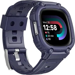 VeveXiao Rugged Case with Band Compatible with Fitbit Versa 4/3/Lite/Sense, Protective Cover Case with Silicone Strap Shockproof Bumper, Compatible with Fitbit Versa 3/Sense Strap For Men Women