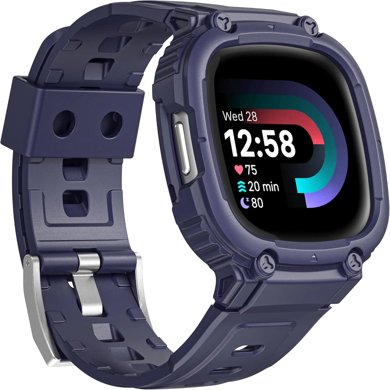 VeveXiao Rugged Case with Band Compatible with Fitbit Versa 4/3/Lite/Sense, Protective Cover Case with Silicone Strap Shockproof Bumper, Compatible with Fitbit Versa 3/Sense Strap For Men Women