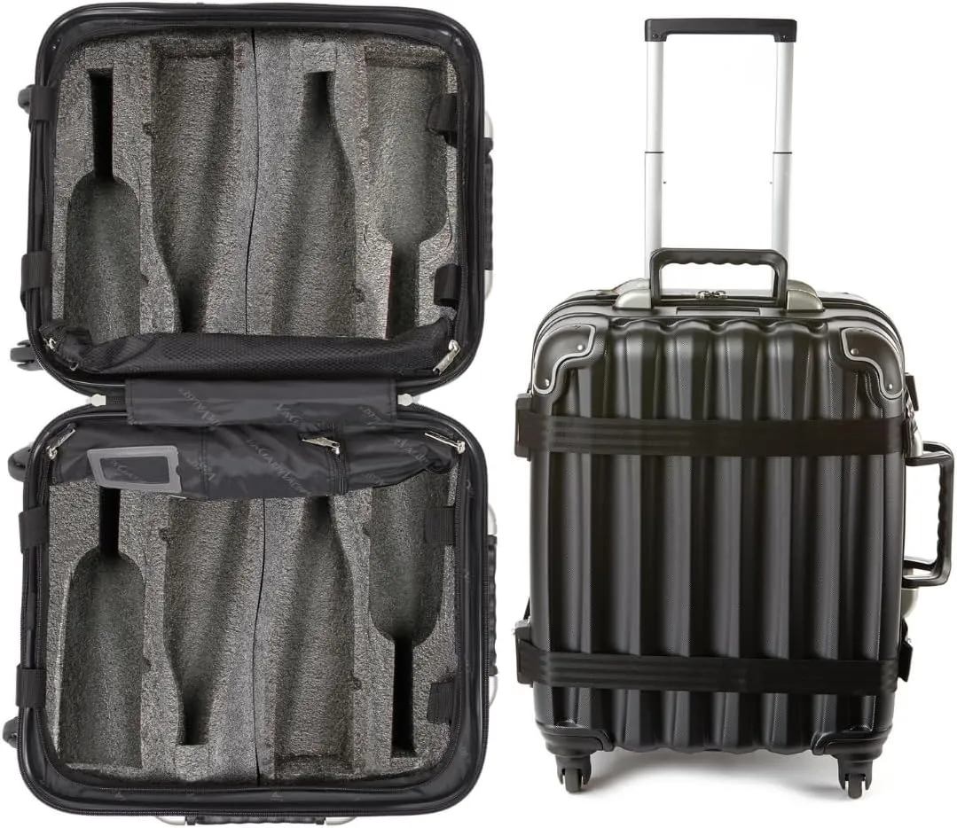 VinGardeValise® Petite Wine Suitcase – 8-Bottle Travel Luggage, TSA-Approved, Durable Hard Shell, Shockproof Foam, Secure Bottle Protection for Enthusiasts & Collectors - Black