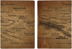 Vintage Maps of Papua New Guinea Passport Protector,Passport Case for Men And Women Pu Leather Wallet Bifold