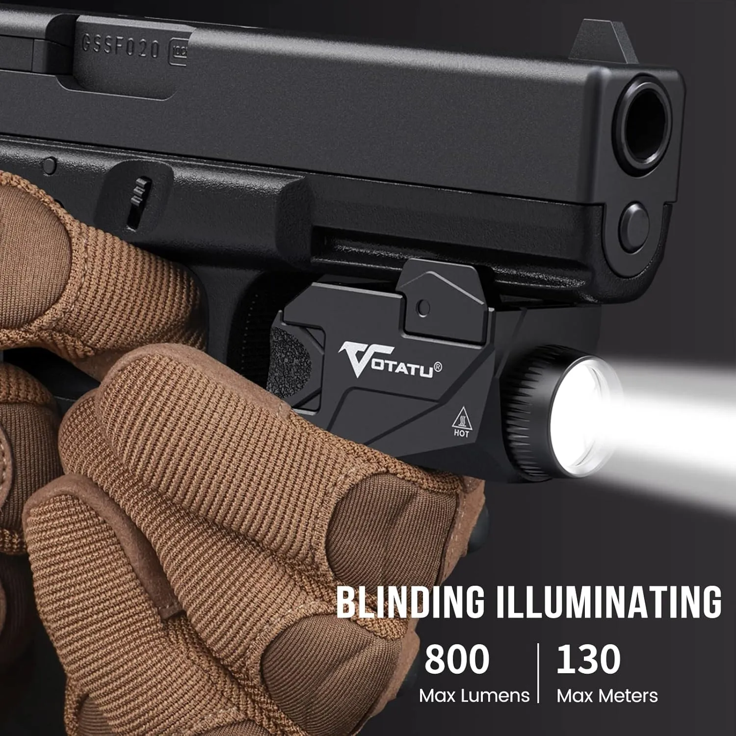 VOTATU HL10 Pistol Light 800 Lumens Ultra-Compact Weapon Light, Rechargeable LED Tactical Flashlight with Rail Locating Keys for Glock, 1913 Picatinny, Sig P320, Beretta 90two, S&W 99 and S&W TSW