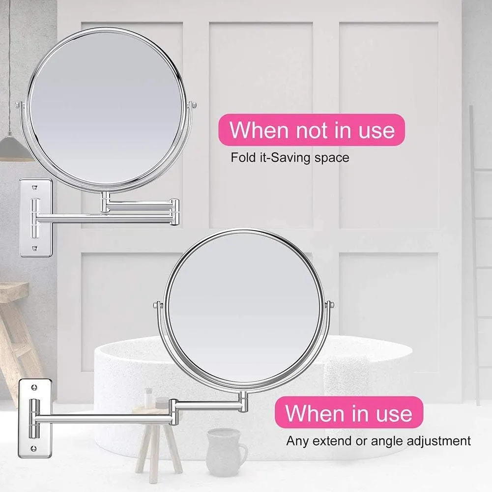 Wall Mounted Makeup Mirror with Magnification, Makeup Mirror for Bathroom, Two-Sided Extendable, 360 Degree Swivel, Extendable Arm, No Light, for Girls(6in,3X)