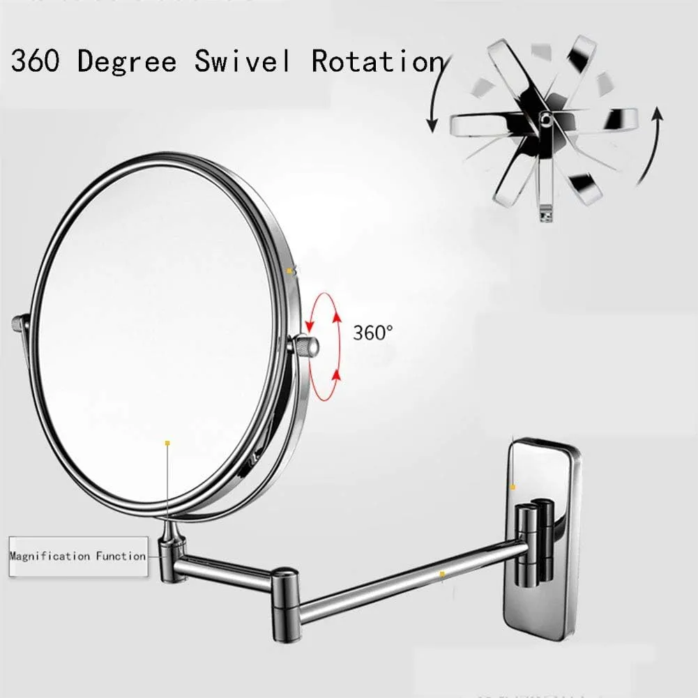 Wall Mounted Makeup Mirror with Magnification, Makeup Mirror for Bathroom, Two-Sided Extendable, 360 Degree Swivel, Extendable Arm, No Light, for Girls(6in,3X)