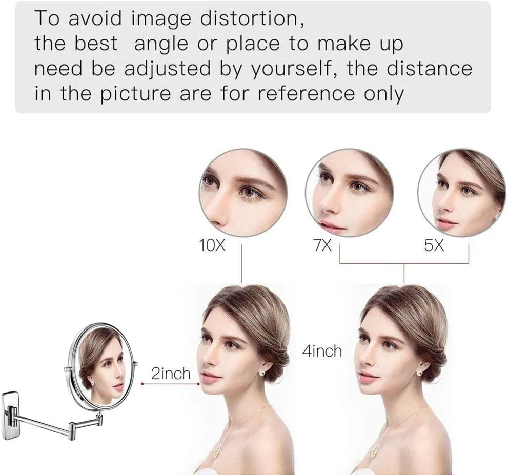 Wall Mounted Makeup Mirror with Magnification, Makeup Mirror for Bathroom, Two-Sided Extendable, 360 Degree Swivel, Extendable Arm, No Light, for Girls(6in,3X)