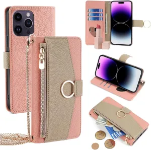 Wallet Case with Crossbody Strap Compatible for Oppo Find X8s, Magnetic Handbag Zipper Pocket Cases PU Leather Flip Cell Phone Holster Cover with Kickstand, Pink