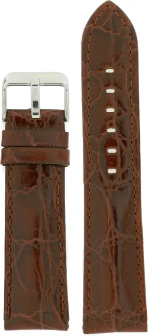 Watch Band Crocodile Grain Leather Comfort Lite Padded Brown 18 millimeters