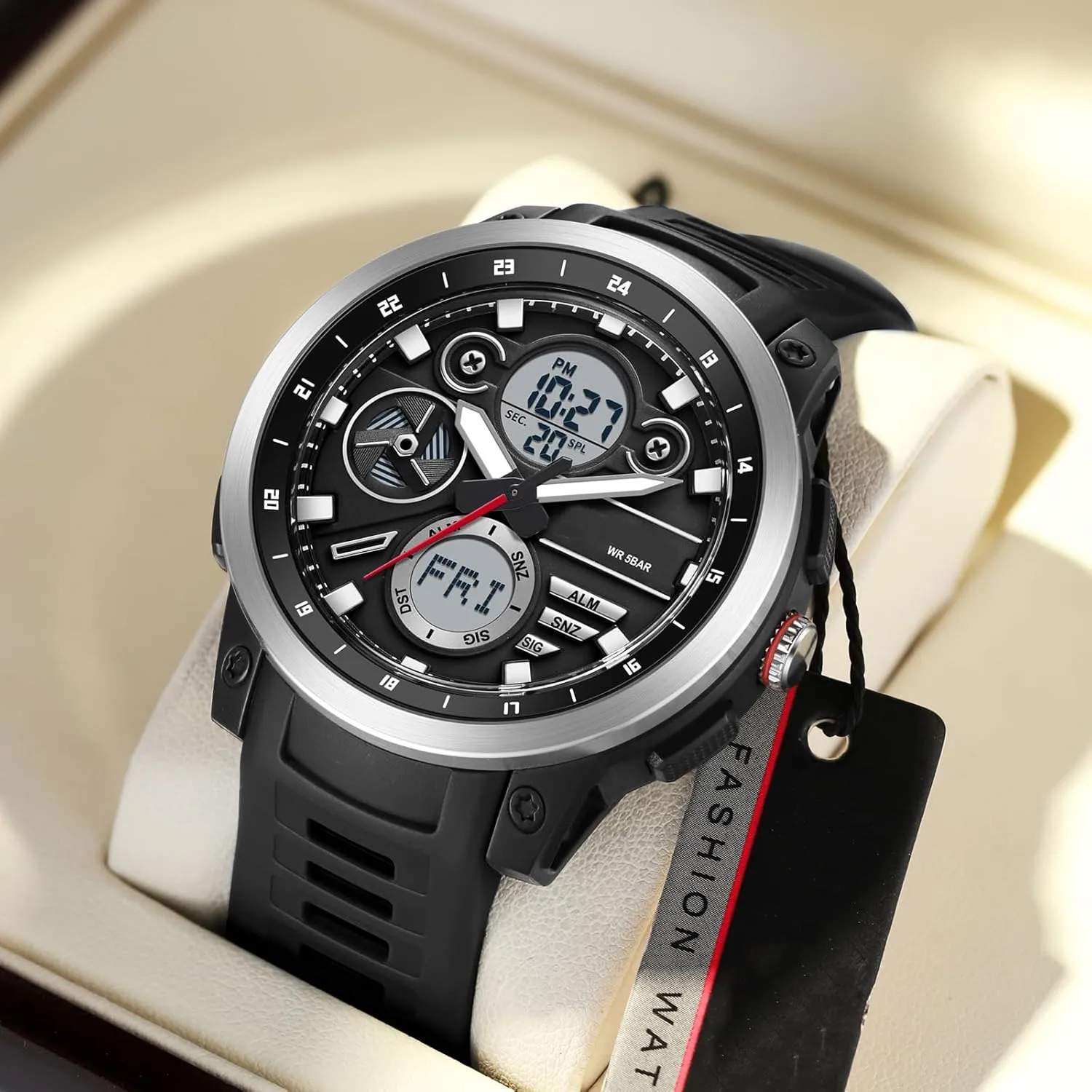 Watch for Men Sport Waterproof Chronograph Mens Watches with Countdown World Time Alarm Stopwatch Digital Analog Quartz Business Work Wristwatch