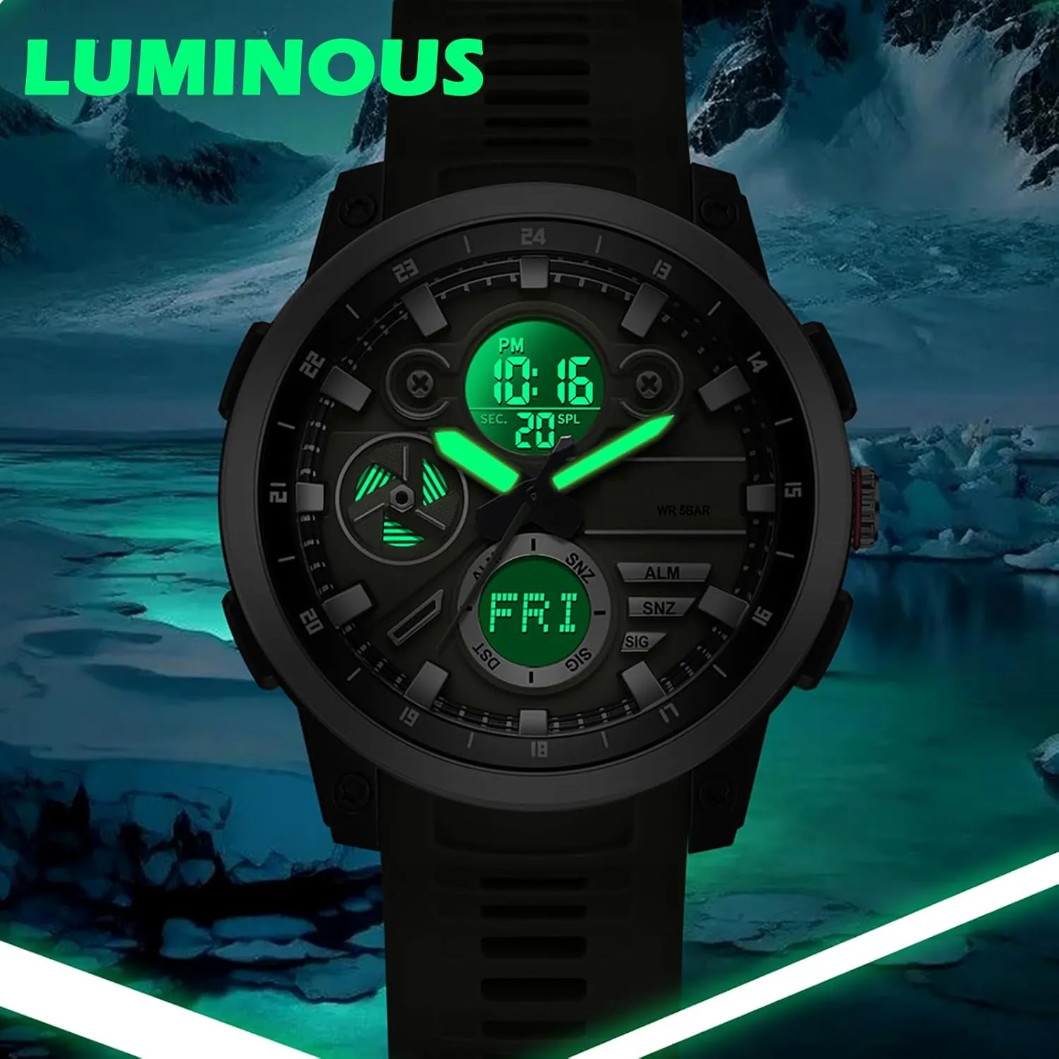 Watch for Men Sport Waterproof Chronograph Mens Watches with Countdown World Time Alarm Stopwatch Digital Analog Quartz Business Work Wristwatch