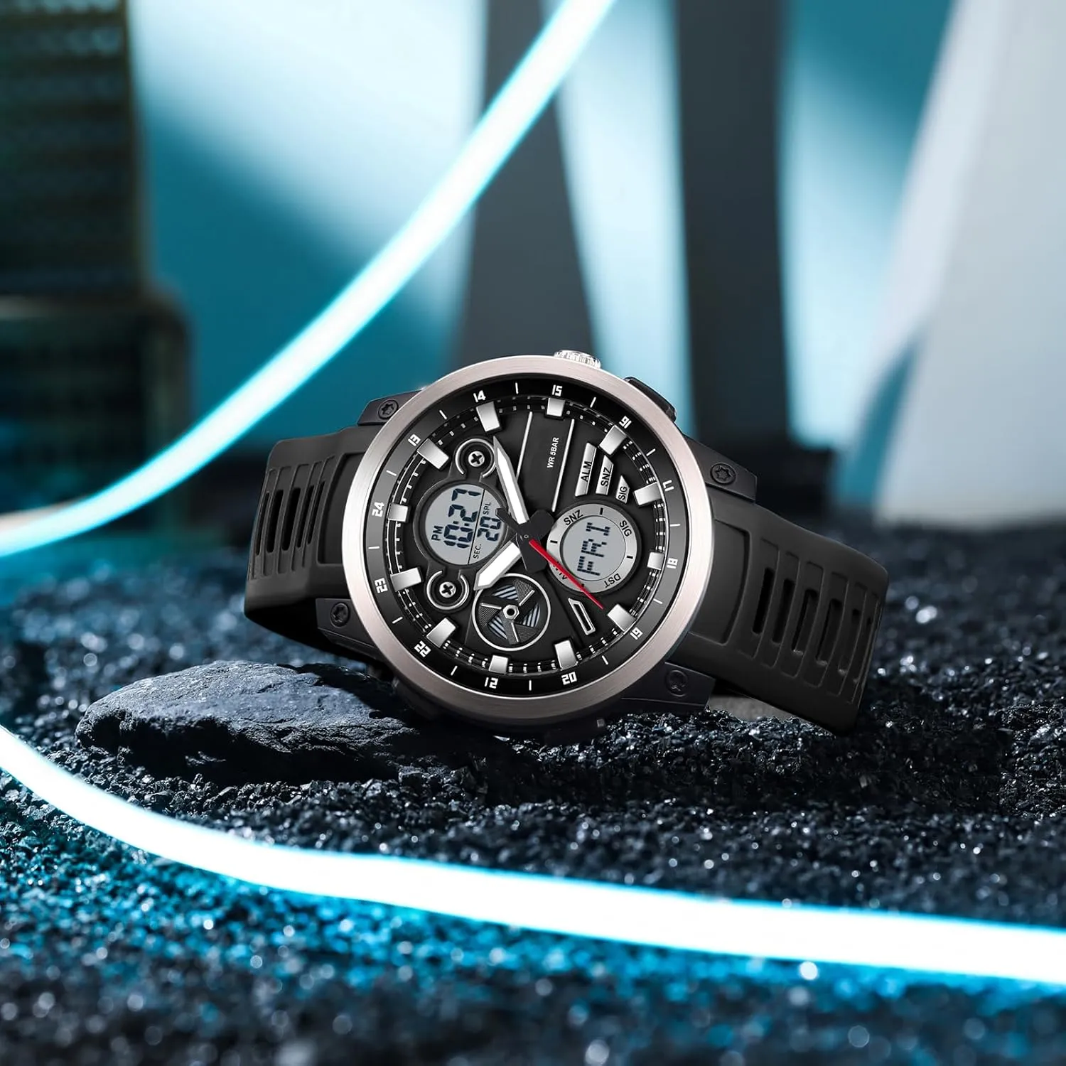 Watch for Men Sport Waterproof Chronograph Mens Watches with Countdown World Time Alarm Stopwatch Digital Analog Quartz Business Work Wristwatch
