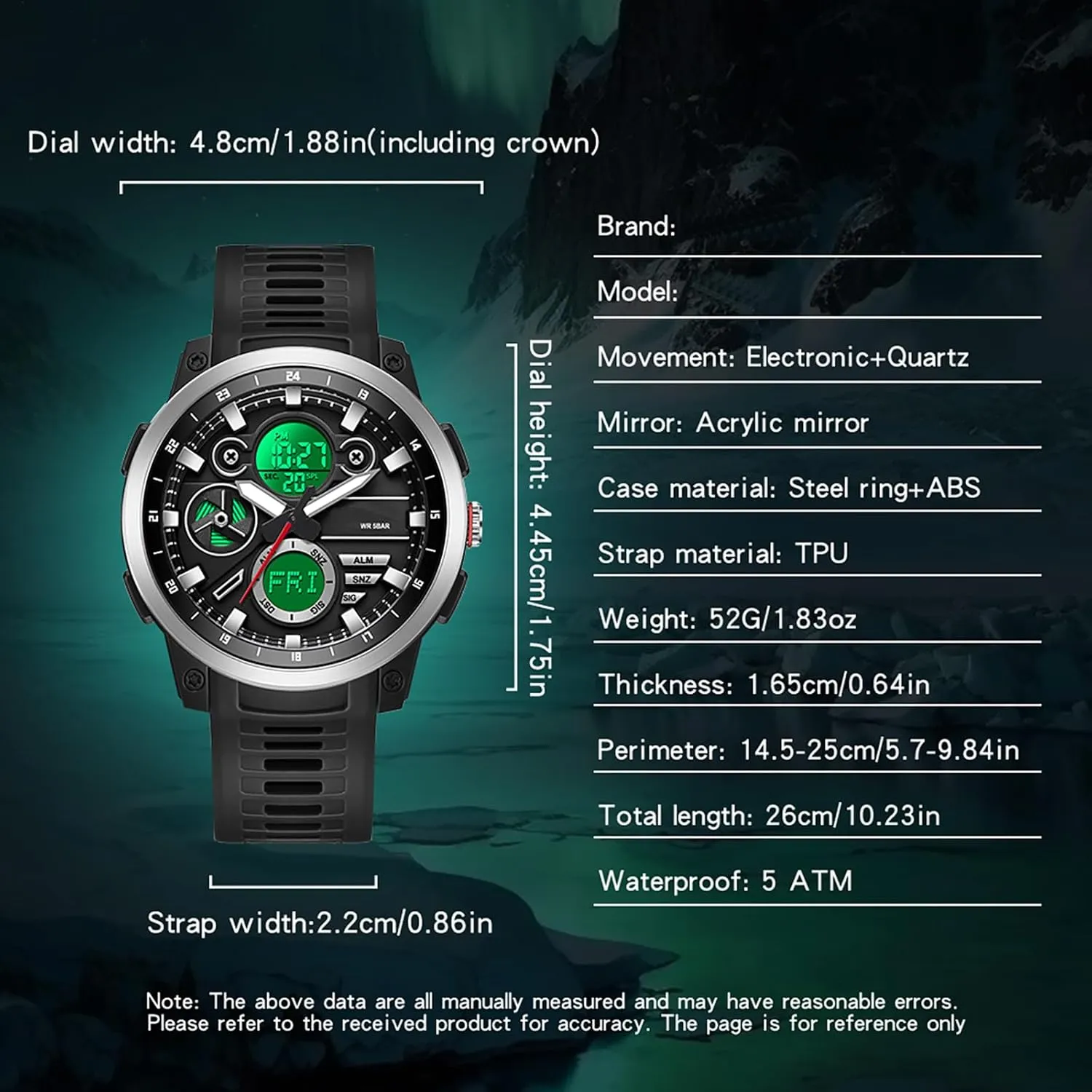 Watch for Men Sport Waterproof Chronograph Mens Watches with Countdown World Time Alarm Stopwatch Digital Analog Quartz Business Work Wristwatch