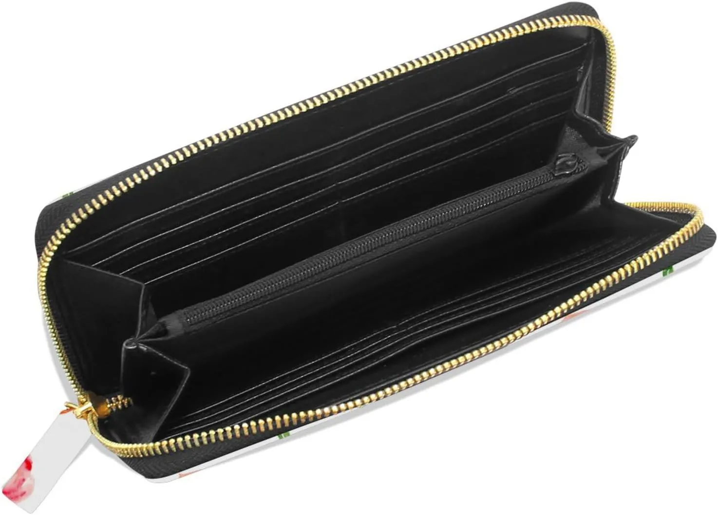 Watercolor Peaches Fruits Seamless On Black Leather Long Wallet Organizer with Zipper Purse Clutch Bag for Women Men Key Card Coin Passport Checkbook 8 x 4 inch