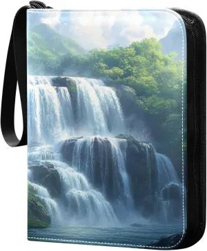 Waterfall Picturesque Scenery Card Binder 4 Pocket Trading Card Album Fits 400 Sports/Game Cards, PU Cover 3 Ring Card Collection with 50 Removable Sleeves