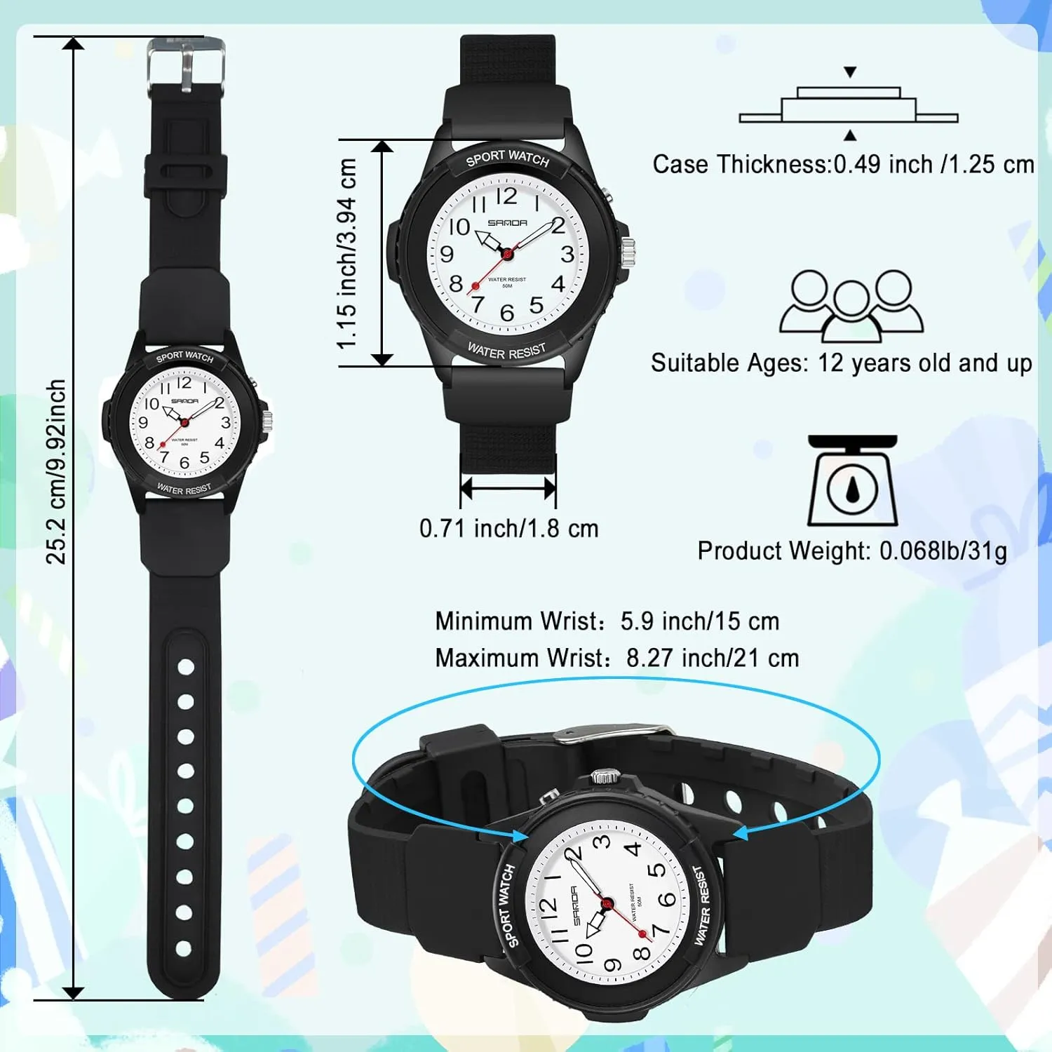 Waterproof Nurse Watch for Medical Professionals, Students, Women Men, Military Time Easy to Read Dial, 24 Hour with Second Hand, Night Light, Soft and Breathable Silicone Band