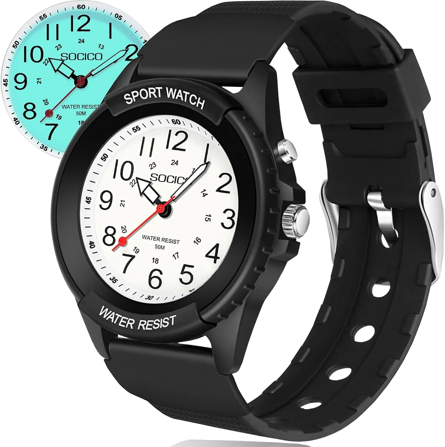 Waterproof Nurse Watch for Medical Professionals, Students, Women Men, Military Time Easy to Read Dial, 24 Hour with Second Hand, Night Light, Soft and Breathable Silicone Band