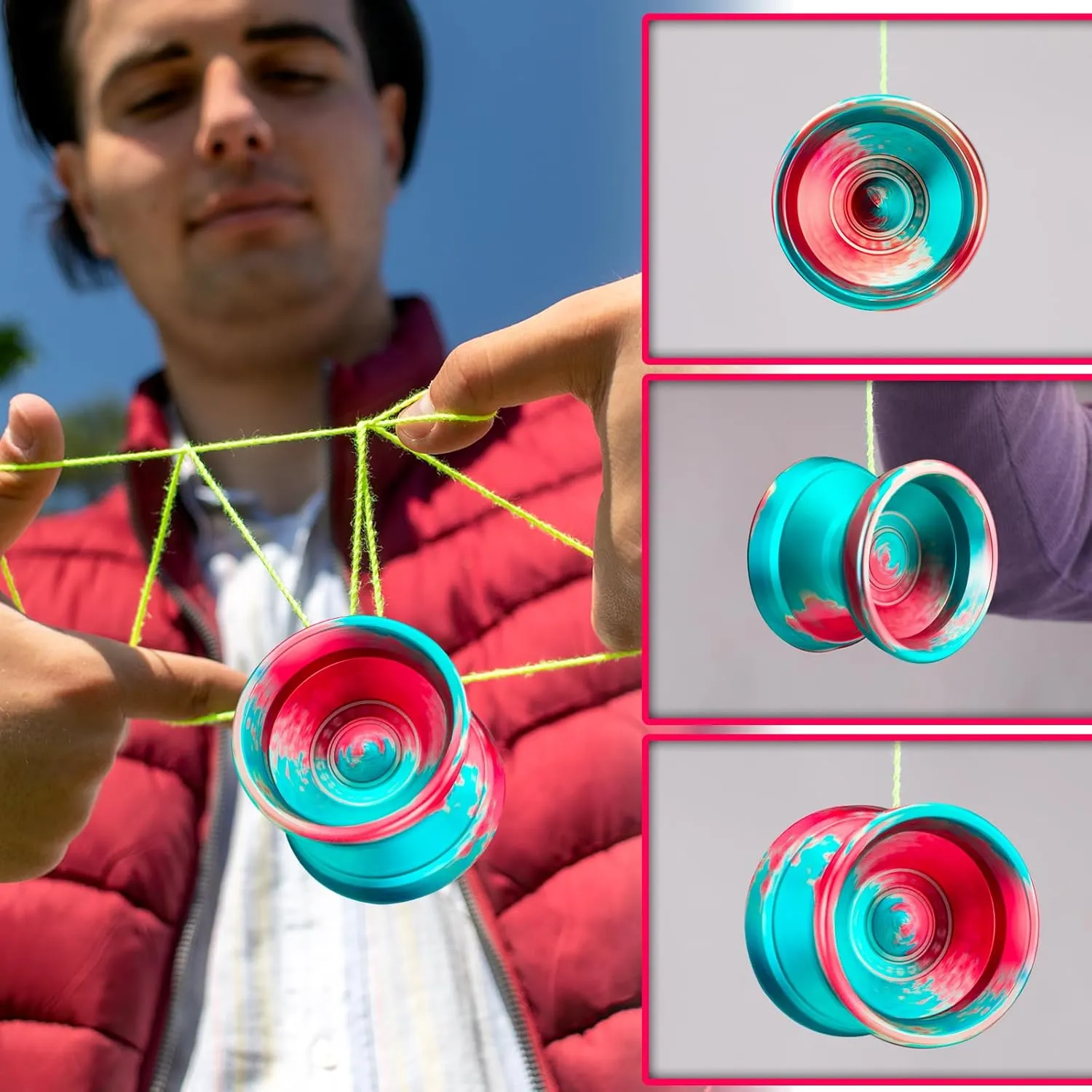 WATIEOBOO M18 Responsive & Unresponsive Yoyo for Kids & Adults Pro Metal Trick Yoyo with Yo Yo Bearing Kit, 10 Strings, Case & Gloves (M18-Colorful)