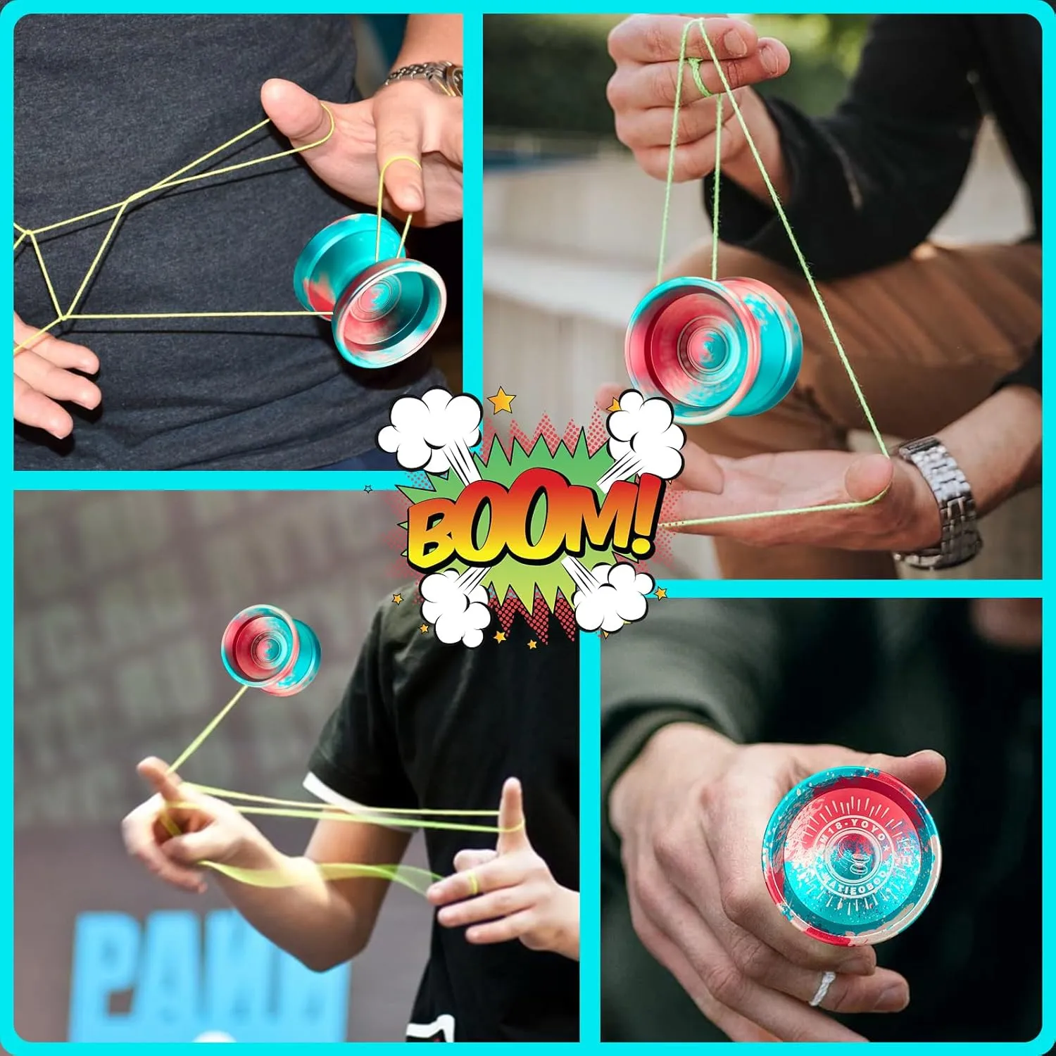 WATIEOBOO M18 Responsive & Unresponsive Yoyo for Kids & Adults Pro Metal Trick Yoyo with Yo Yo Bearing Kit, 10 Strings, Case & Gloves (M18-Colorful)