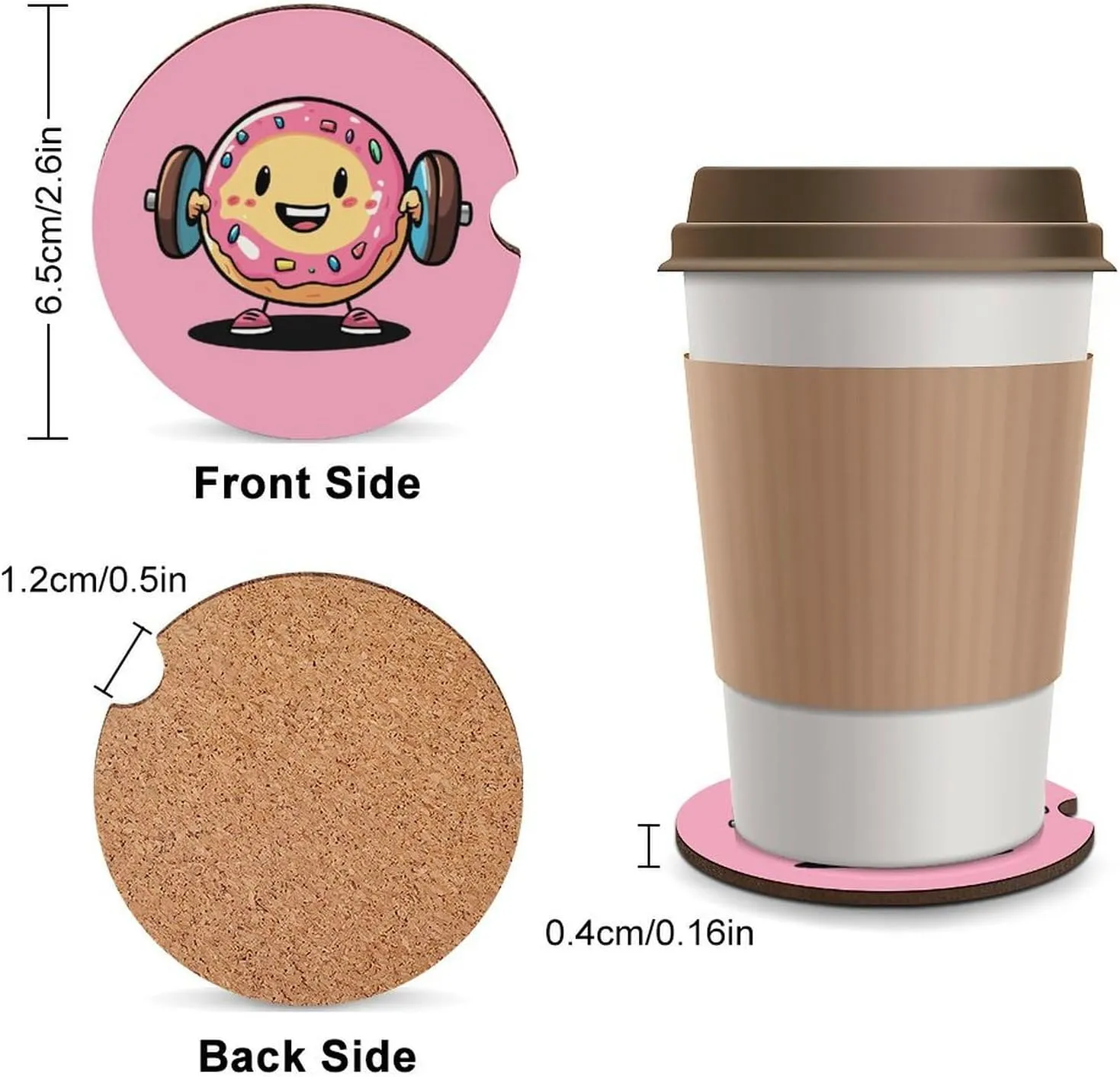 Weightlifing Workout Gym Donut Car Coasters Cork Base Cup Holder Anti Slip Cup Mat Auto Assecories 6PCS