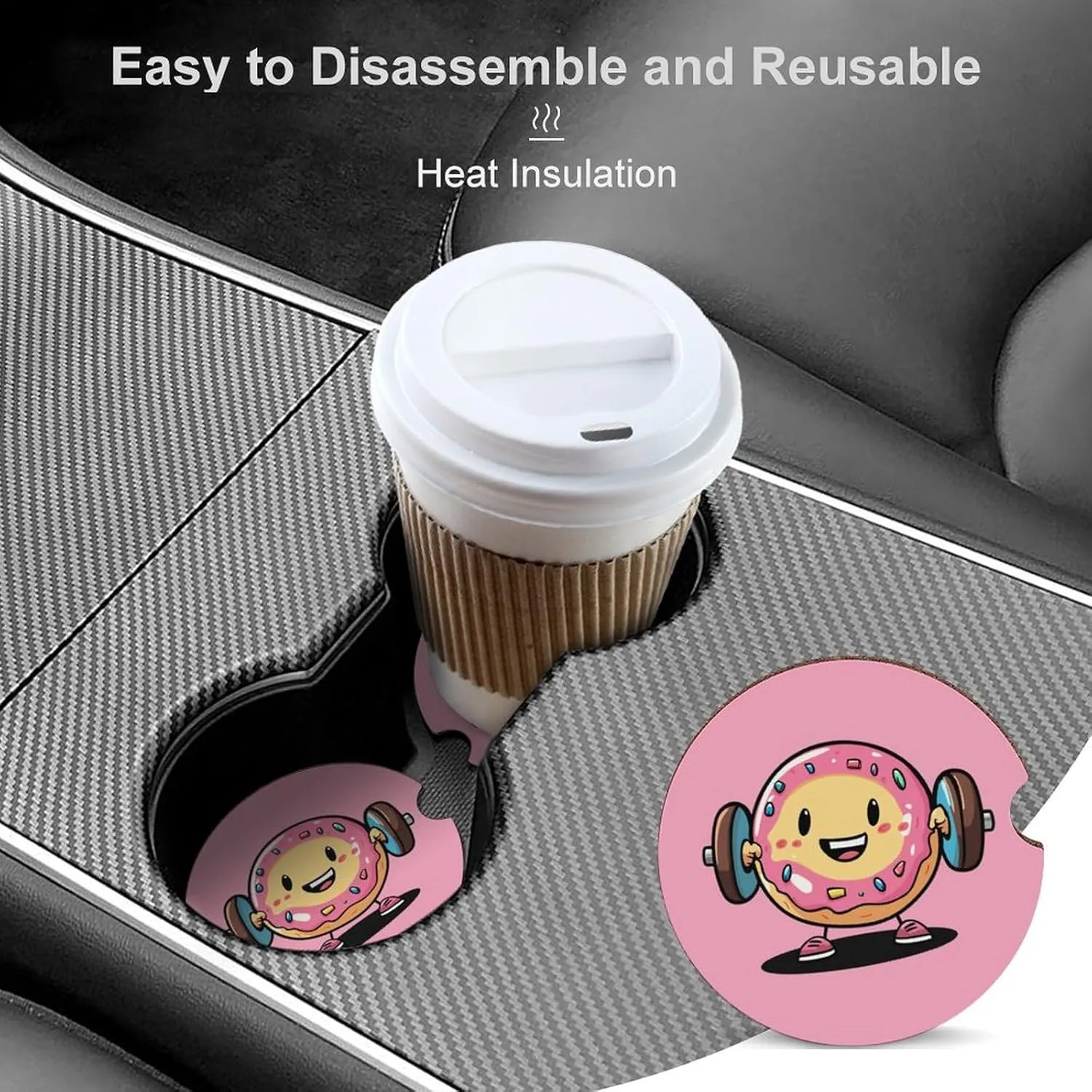 Weightlifing Workout Gym Donut Car Coasters Cork Base Cup Holder Anti Slip Cup Mat Auto Assecories 6PCS