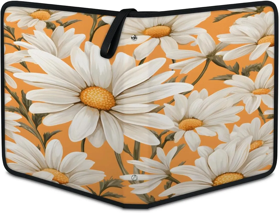 White Daisy 3 Ring Trading Zipper Binder Strap, Trading Card Binder 9 Pocket, 900 Pockets Card Holder with 50 Removable Sleeves for Game Cards