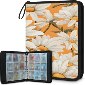 White Daisy 3 Ring Trading Zipper Binder Strap, Trading Card Binder 9 Pocket, 900 Pockets Card Holder with 50 Removable Sleeves for Game Cards