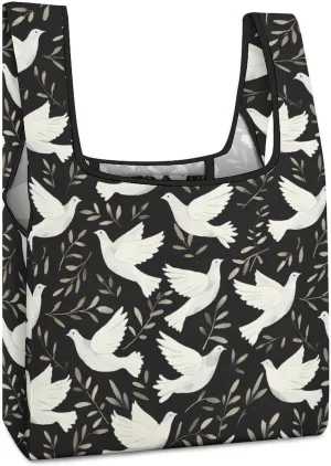 White Dove Novelty Reusable Grocery Bag Fold-able Shopping Bags Washable Tote Lightweight Storage Pouch with Handle