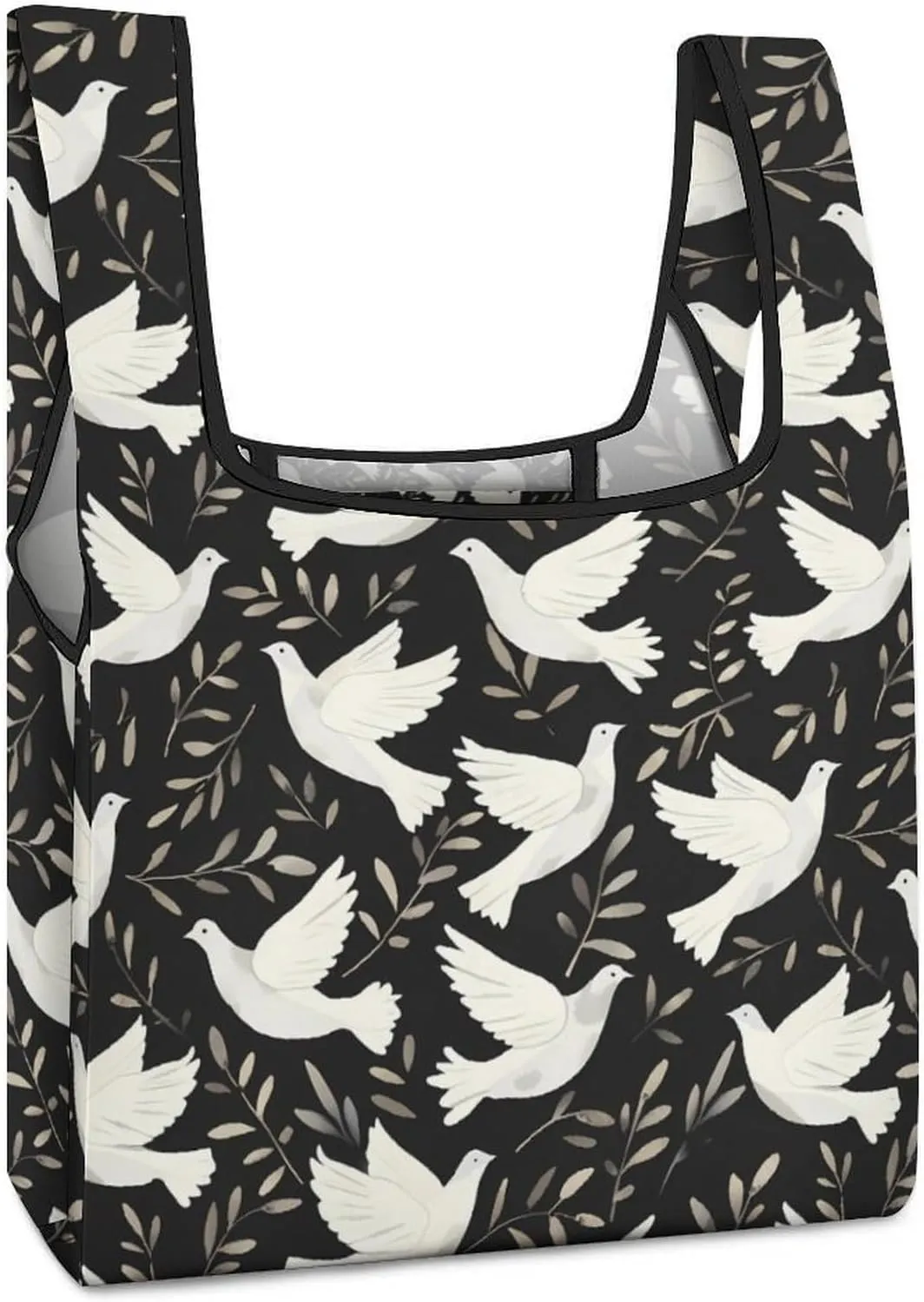White Dove Novelty Reusable Grocery Bag Fold-able Shopping Bags Washable Tote Lightweight Storage Pouch with Handle