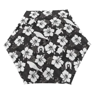 White Hibiscus flowers with Dugong, Turtle and Dhari (Black) on 5 Fold Umbrella
