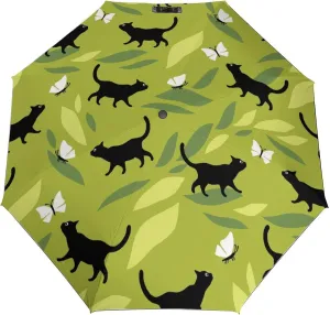 Windproof Travel Umbrellas for Rain,Black Cats Butterfly Green Durable & Compact Umbrella-Waterproof Canopy for Backpack, Purse, Portable, Umbrella for Travel