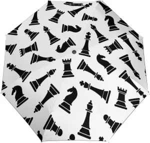 Windproof Travel Umbrellas for Rain,Black Chess Pieces Durable & Compact Umbrella-Waterproof Canopy for Backpack, Purse, Portable, Umbrella for Travel