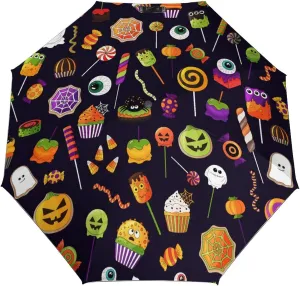 Windproof Travel Umbrellas for Rain,Candy Corn Pumpkin Eyeball Durable & Compact Umbrella-Waterproof Canopy for Backpack, Purse, Portable, Umbrella for Travel