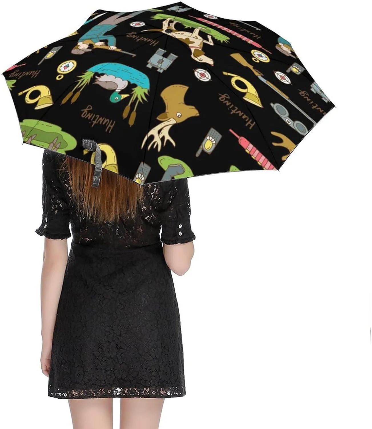 Windproof Travel Umbrellas for Rain,Cartoon Birds Hearts Notes Durable & Compact Umbrella-Waterproof Canopy for Backpack, Purse, Portable, Umbrella for Travel