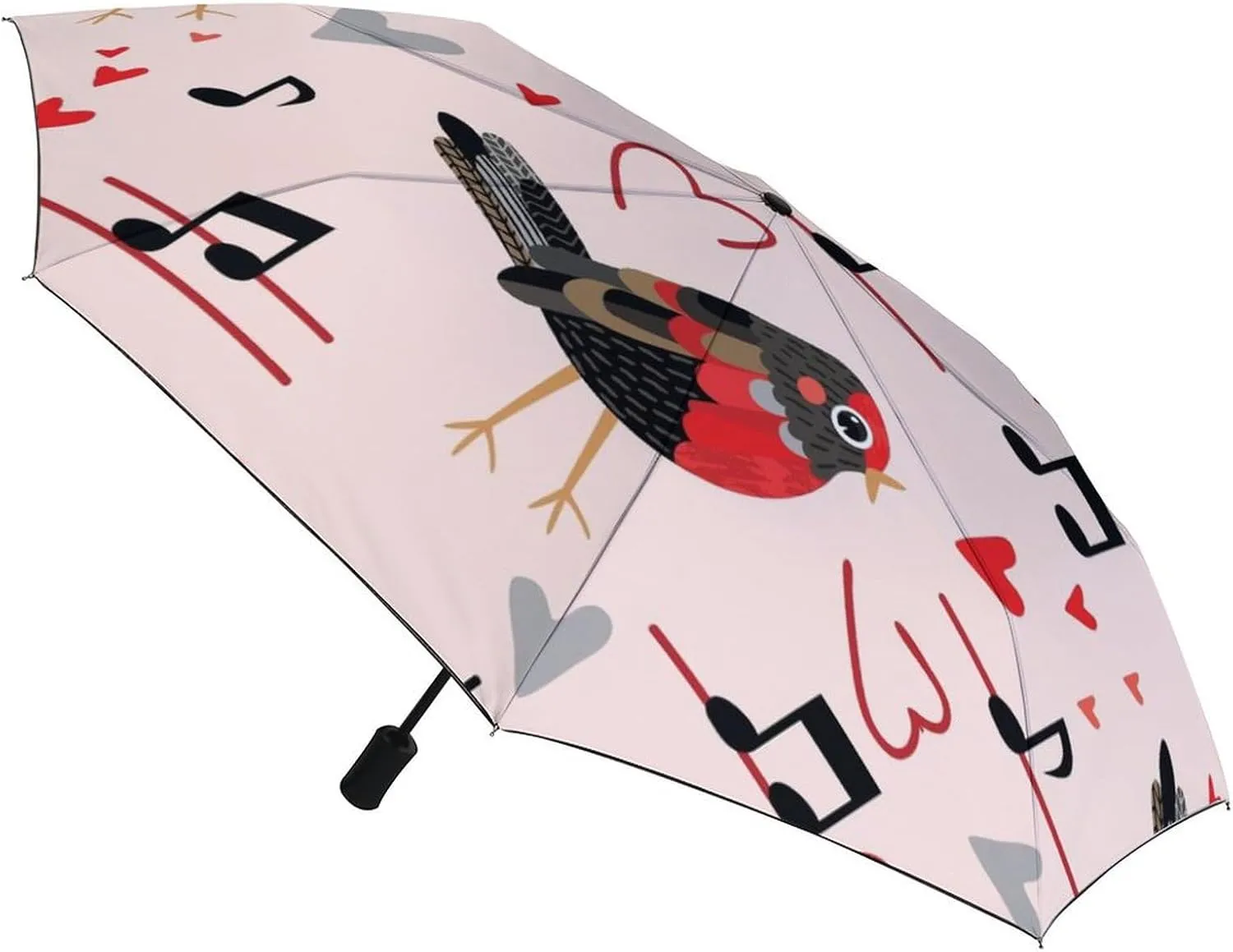 Windproof Travel Umbrellas for Rain,Cartoon Birds Hearts Notes Durable & Compact Umbrella-Waterproof Canopy for Backpack, Purse, Portable, Umbrella for Travel