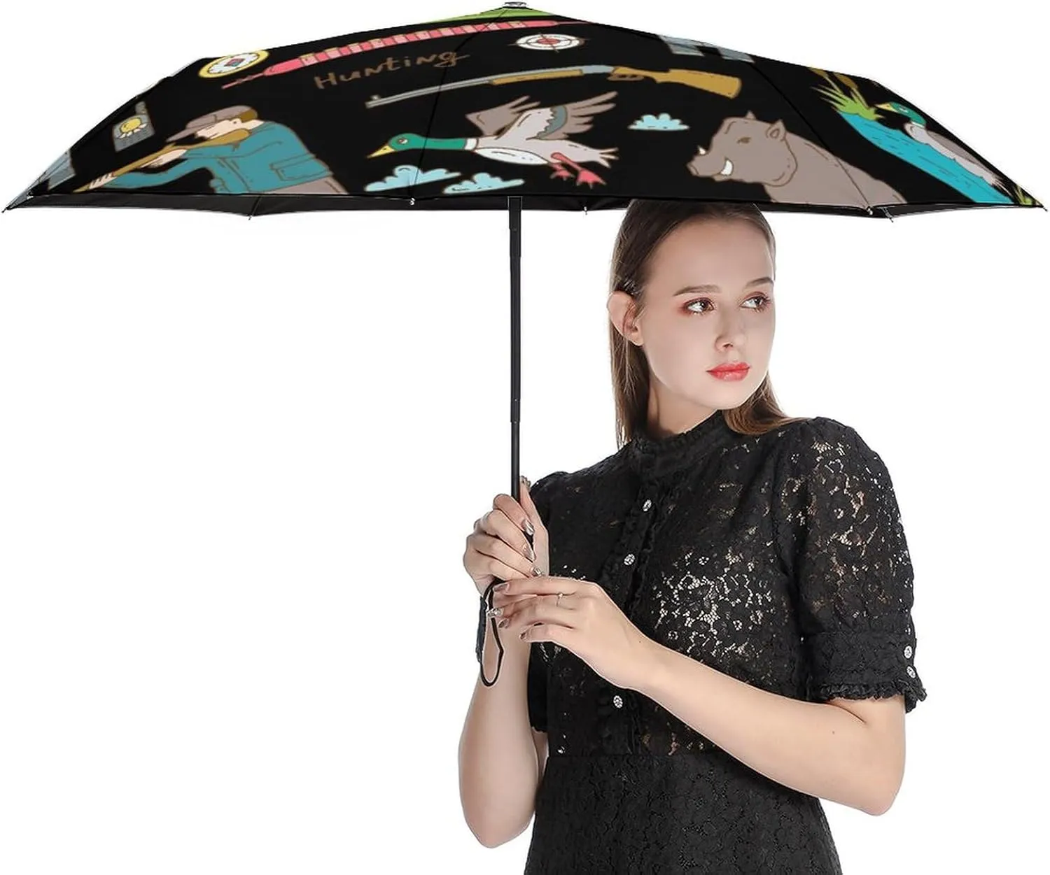 Windproof Travel Umbrellas for Rain,Cartoon Birds Hearts Notes Durable & Compact Umbrella-Waterproof Canopy for Backpack, Purse, Portable, Umbrella for Travel