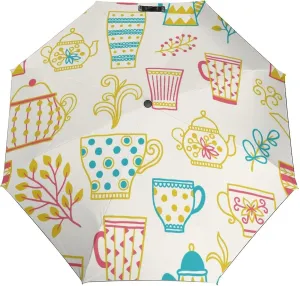 Windproof Travel Umbrellas for Rain,Colorful Cups Tea Durable & Compact Umbrella-Waterproof Canopy for Backpack, Purse, Portable, Umbrella for Travel