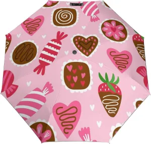 Windproof Travel Umbrellas for Rain,Cute Chocolates Candy Pink Durable & Compact Umbrella-Waterproof Canopy for Backpack, Purse, Portable, Umbrella for Travel